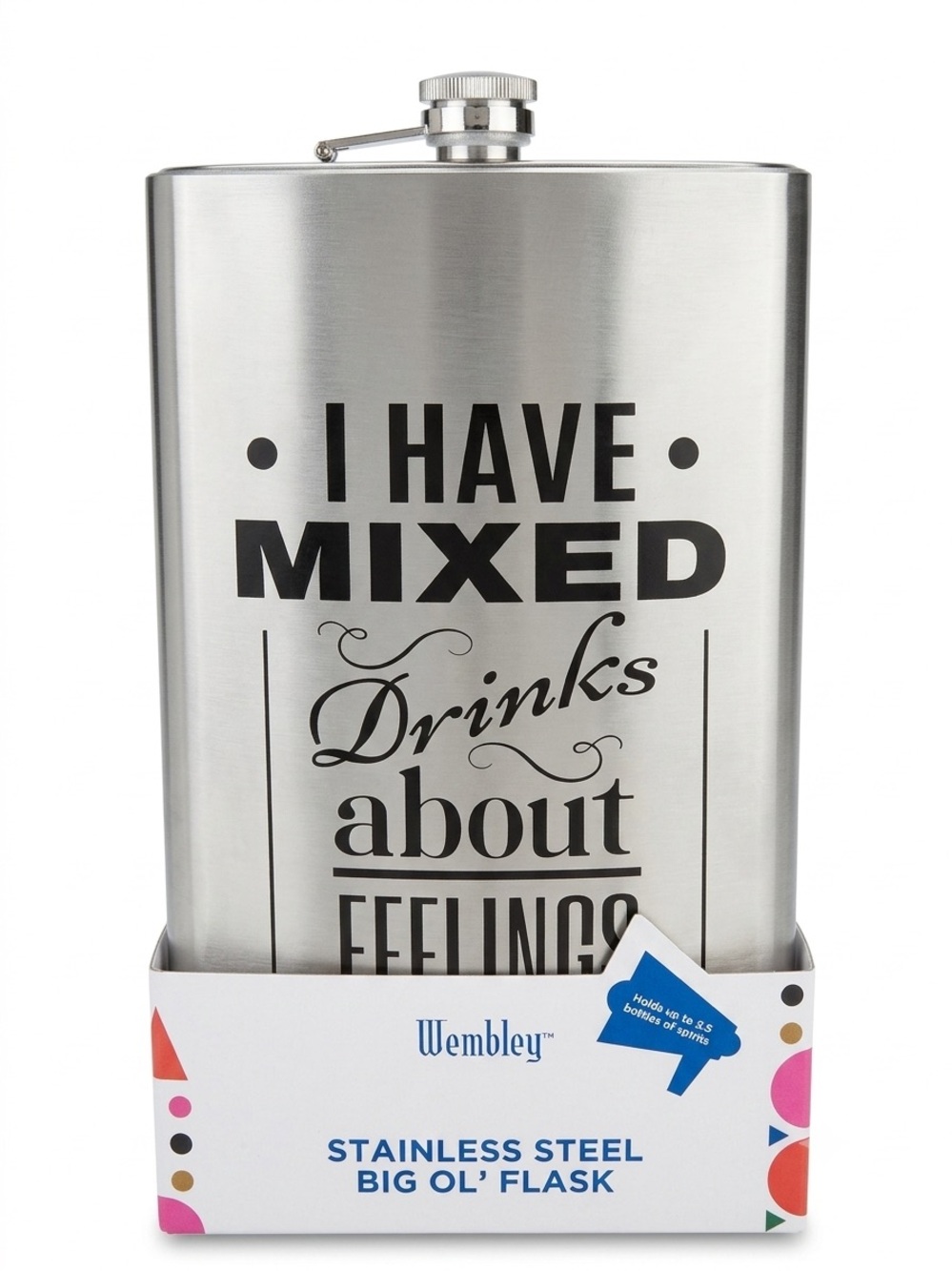 Wembley Silver Stainless Steel Flask with Humorous Typography